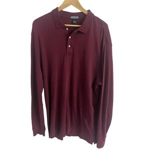 Land's End Men's Long Sleeve Burgundy Polo Shirt Size Large Preppy Classic